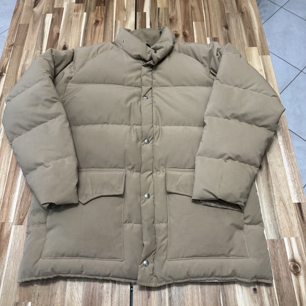 Vintage Woolrich Puffer Jacket Mens XL Beige Goose Down Parka Artic Outdoor 80s